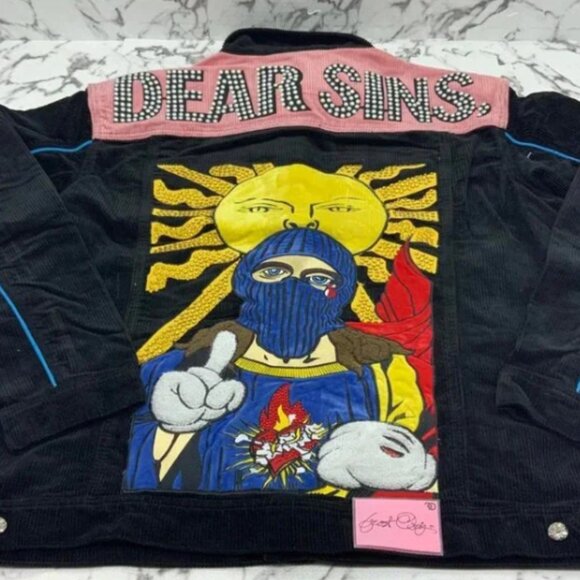 Men’s Frost Dear Sins Black | Pink Corduroy Jacket NWT - Picture 4 of 7
